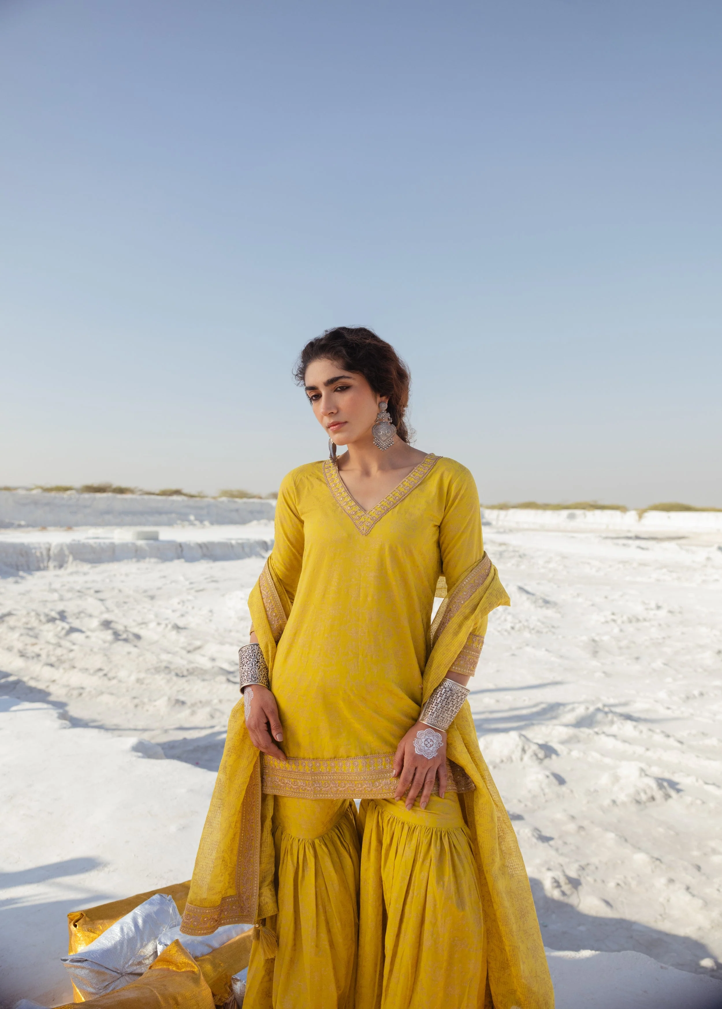 Bright Yellow Printed Organic Cotton Sharara Set - Image 3