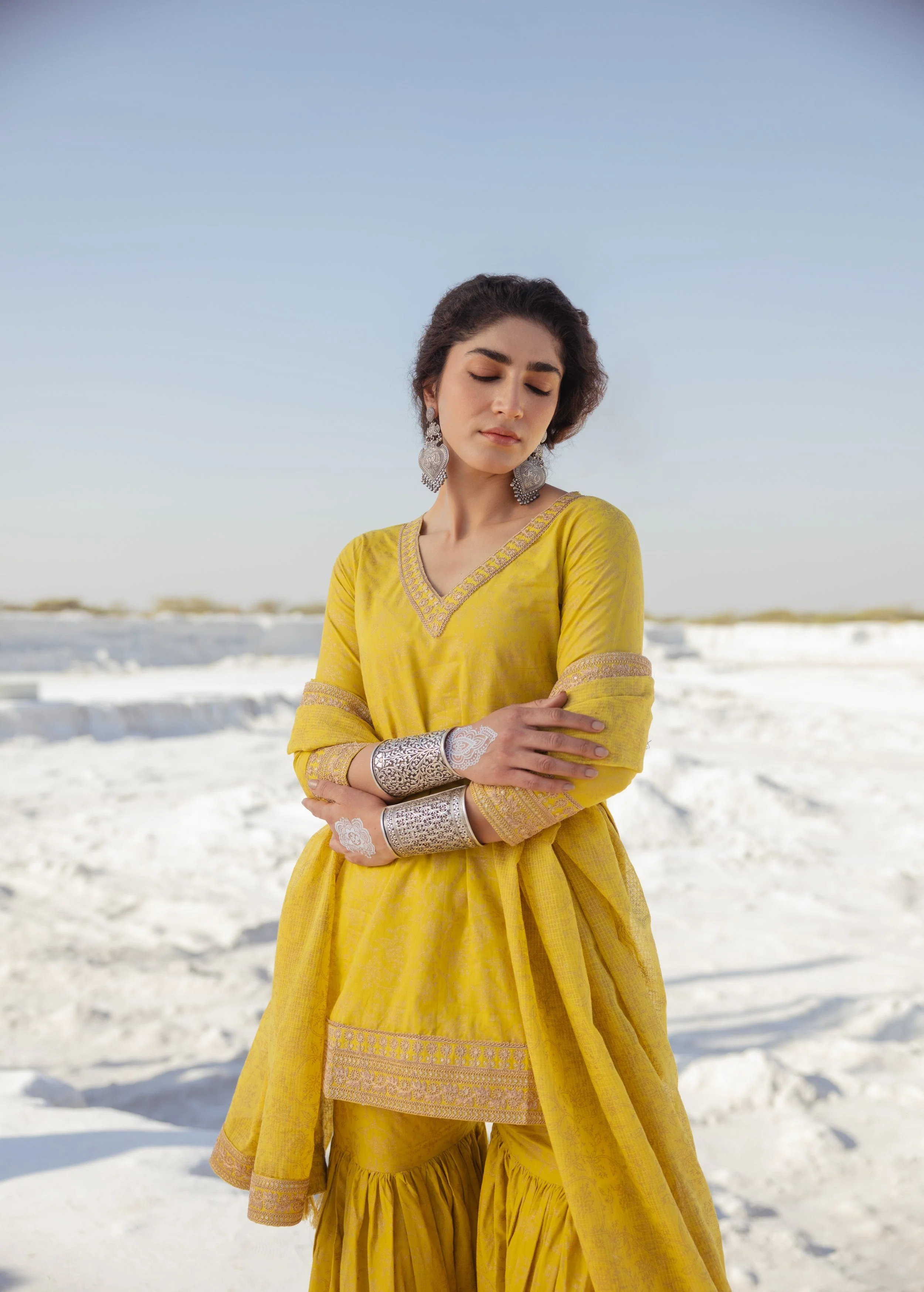 Bright Yellow Printed Organic Cotton Sharara Set - Image 4