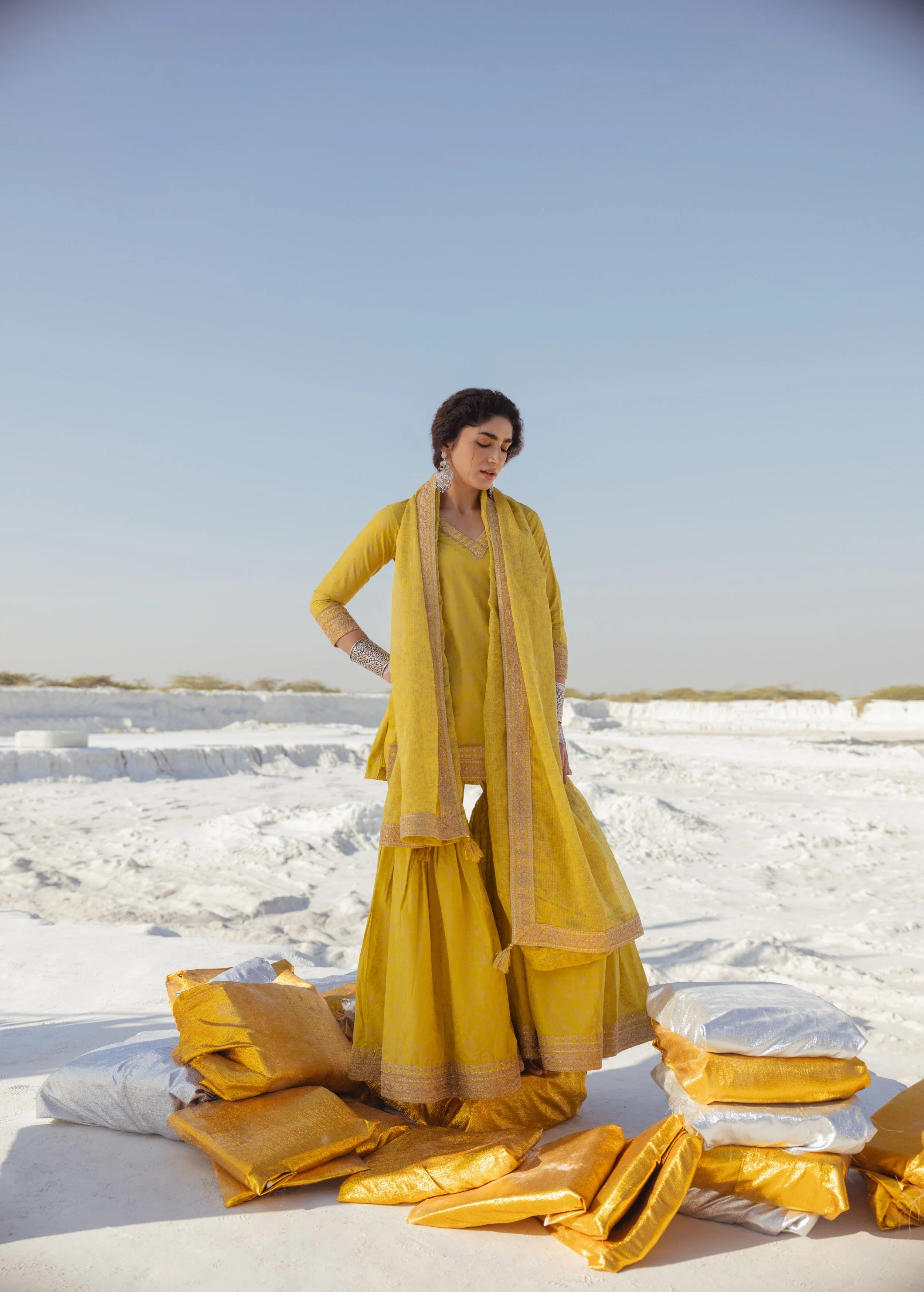 Bright Yellow Printed Organic Cotton Sharara Set - Image 5