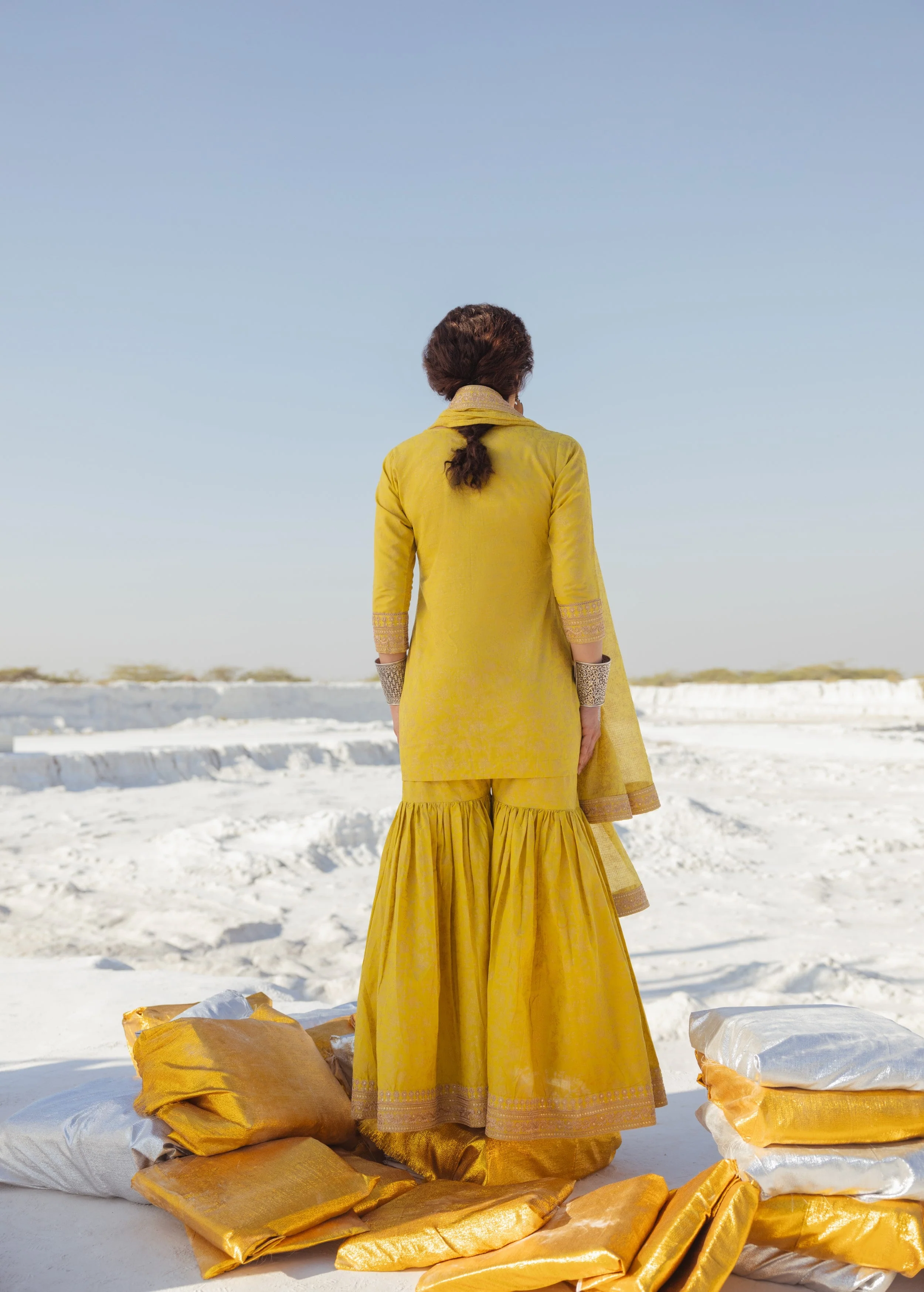 Bright Yellow Printed Organic Cotton Sharara Set - Image 6