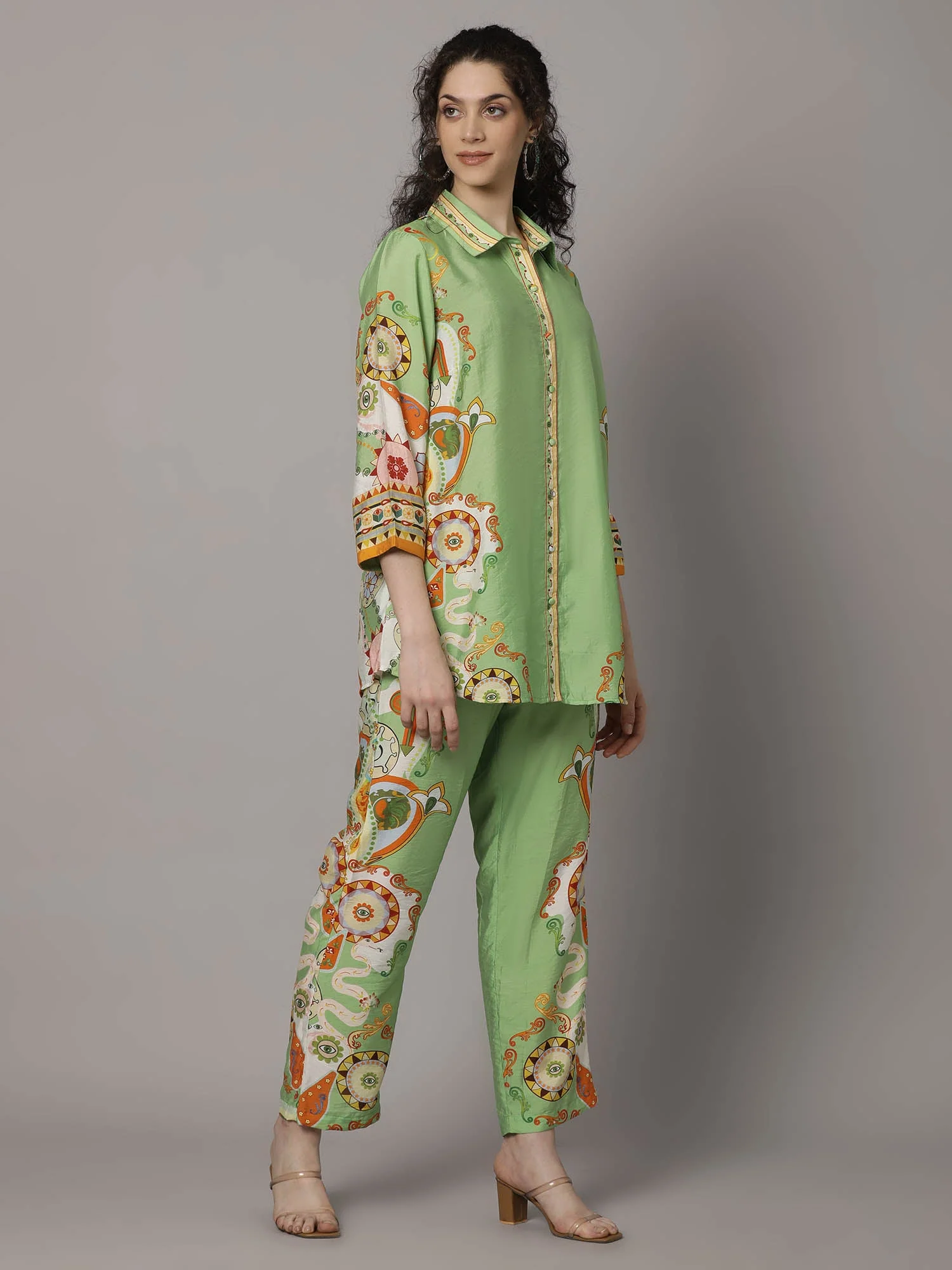 Light Green Digital Printed Spanish Silk Co-Ord Set - Image 3