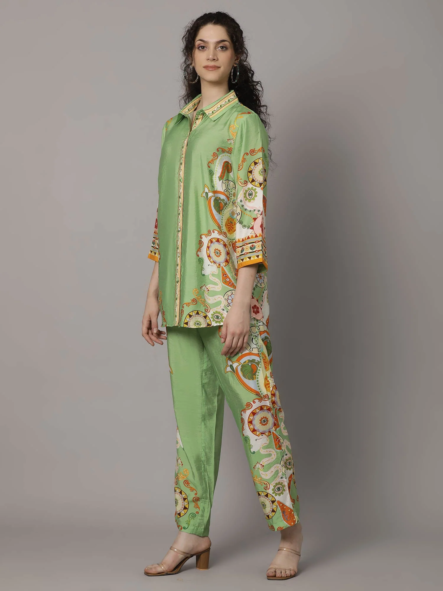 Light Green Digital Printed Spanish Silk Co-Ord Set - Image 4