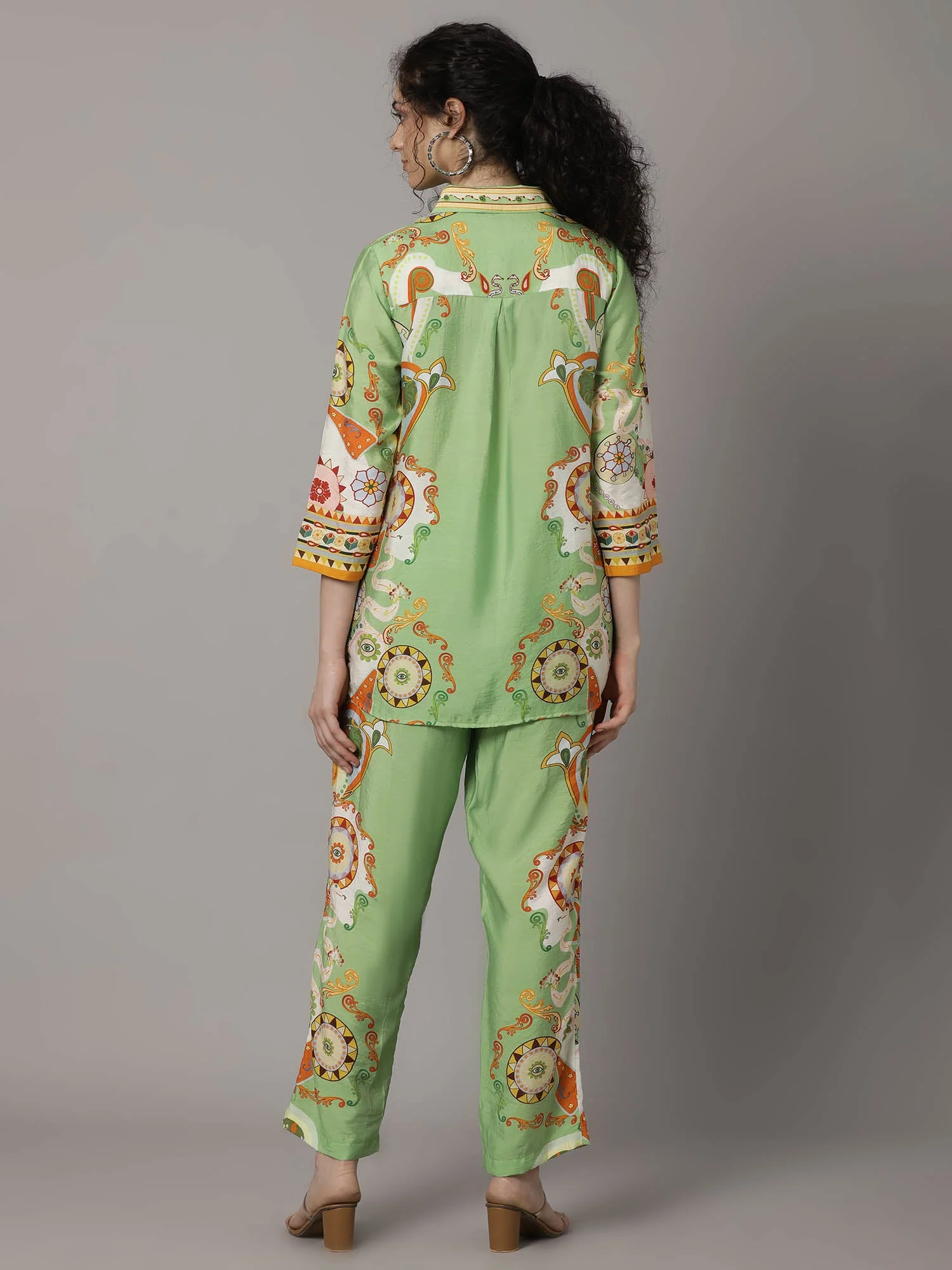 Light Green Digital Printed Spanish Silk Co-Ord Set - Image 5