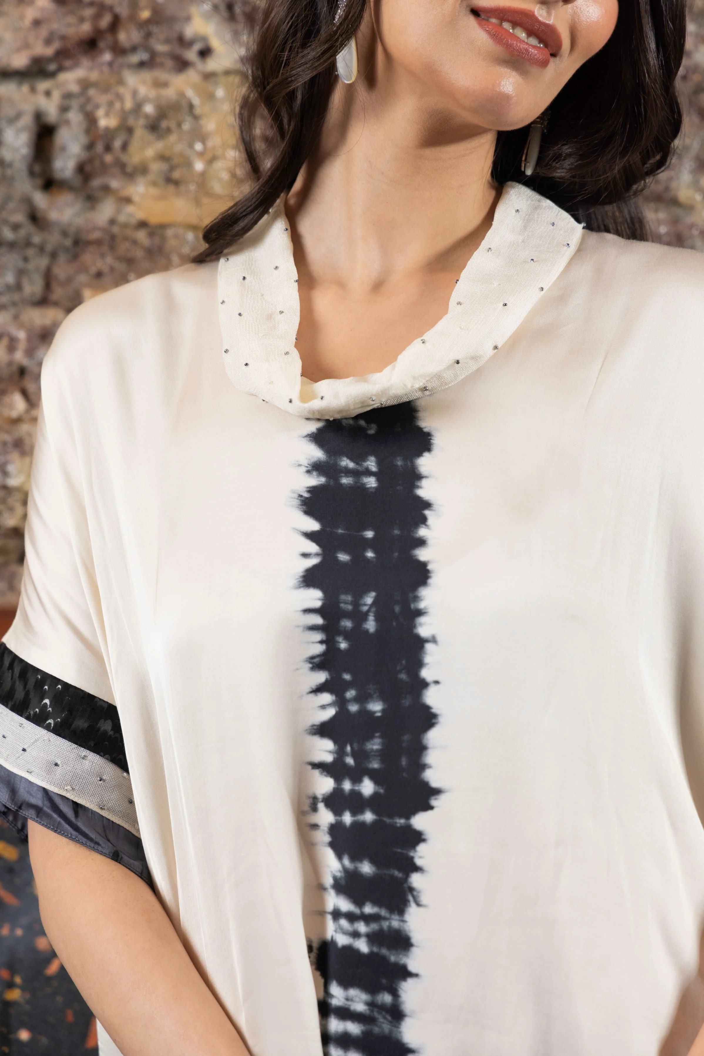Black And White Satin Silk Tie-Dye Co-Ord Set - Image 2