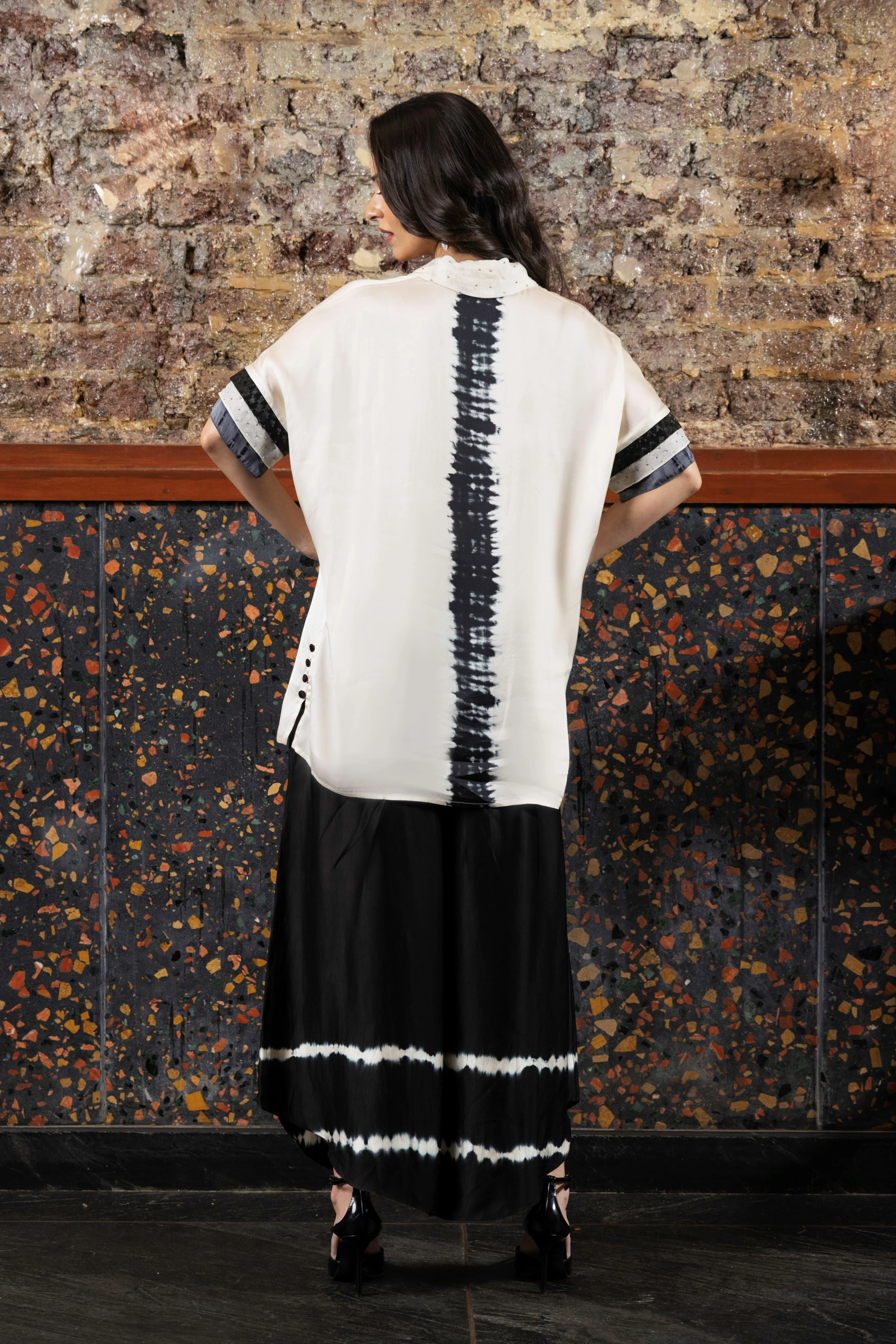 Black And White Satin Silk Tie-Dye Co-Ord Set - Image 5