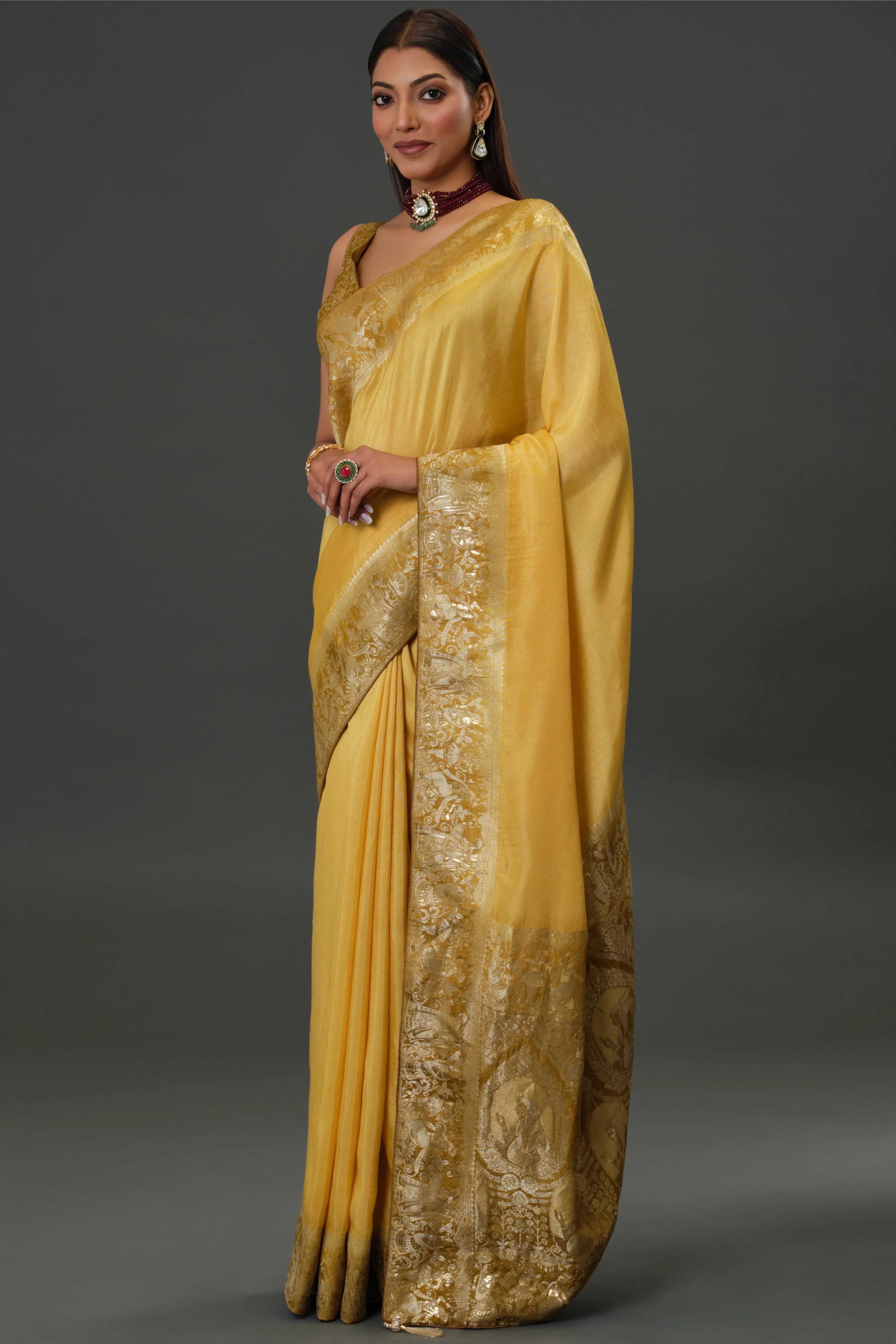 Yellow Zari Woven Dola Silk Saree - Image 3