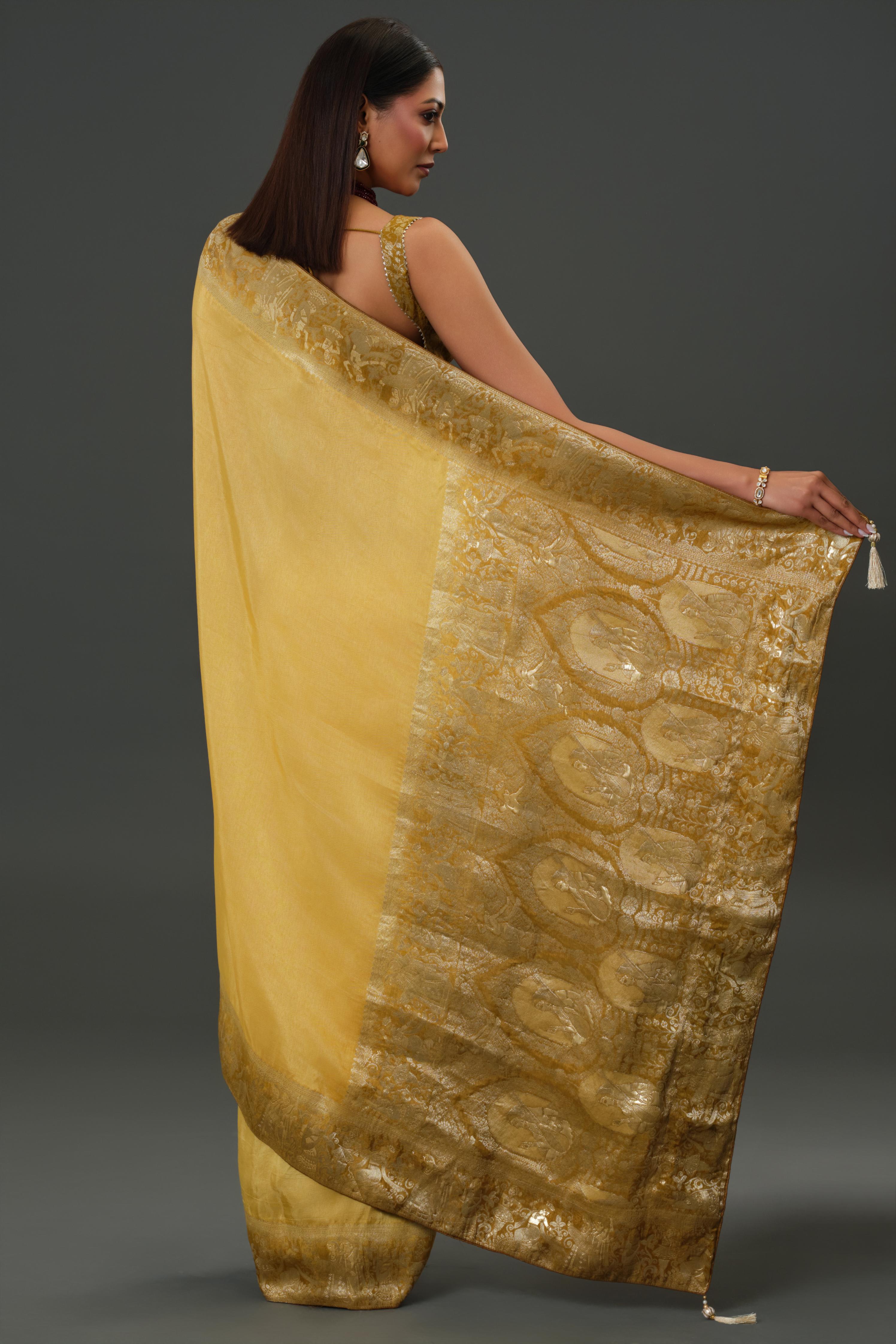 Yellow Zari Woven Dola Silk Saree - Image 4
