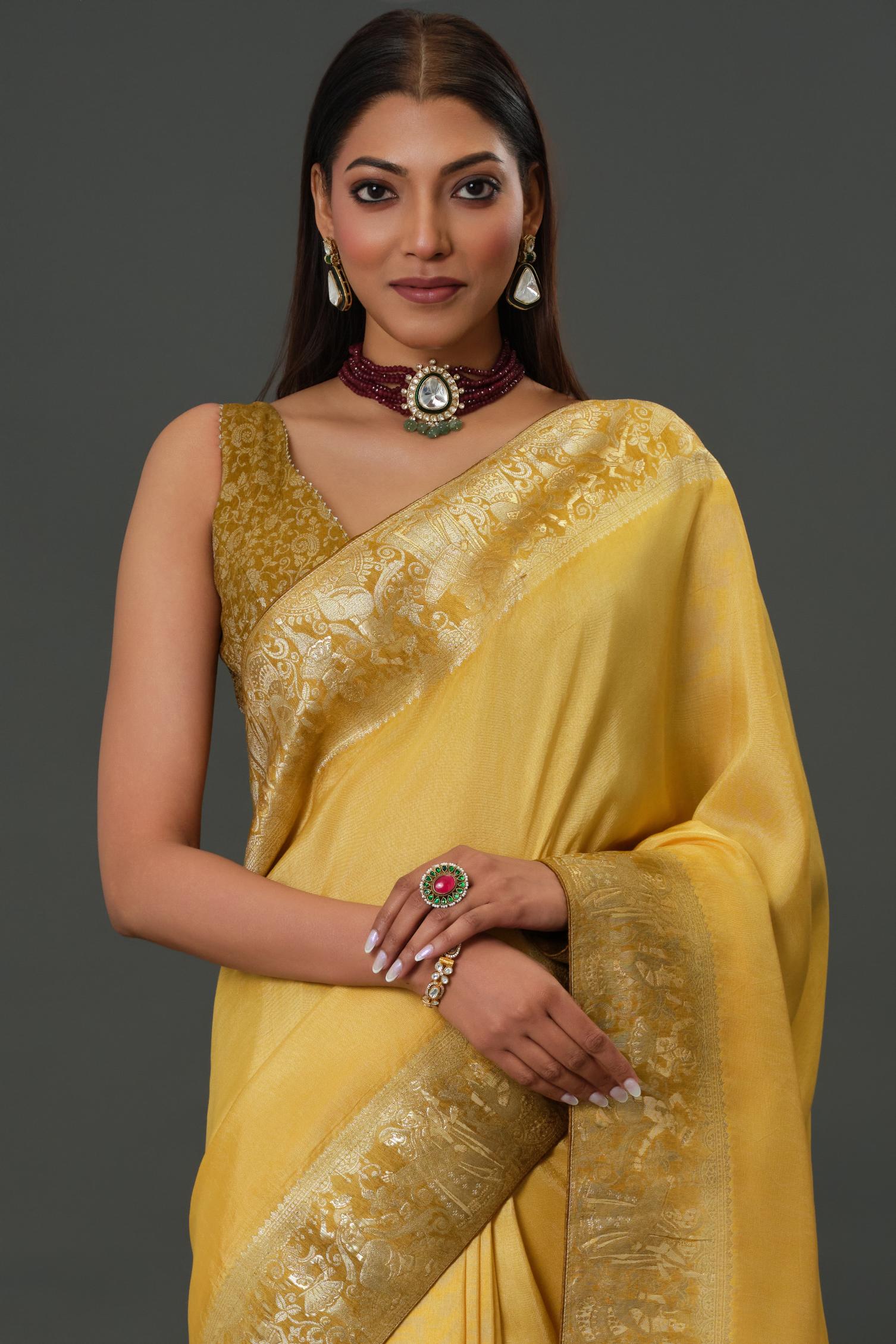 Yellow Zari Woven Dola Silk Saree - Image 5