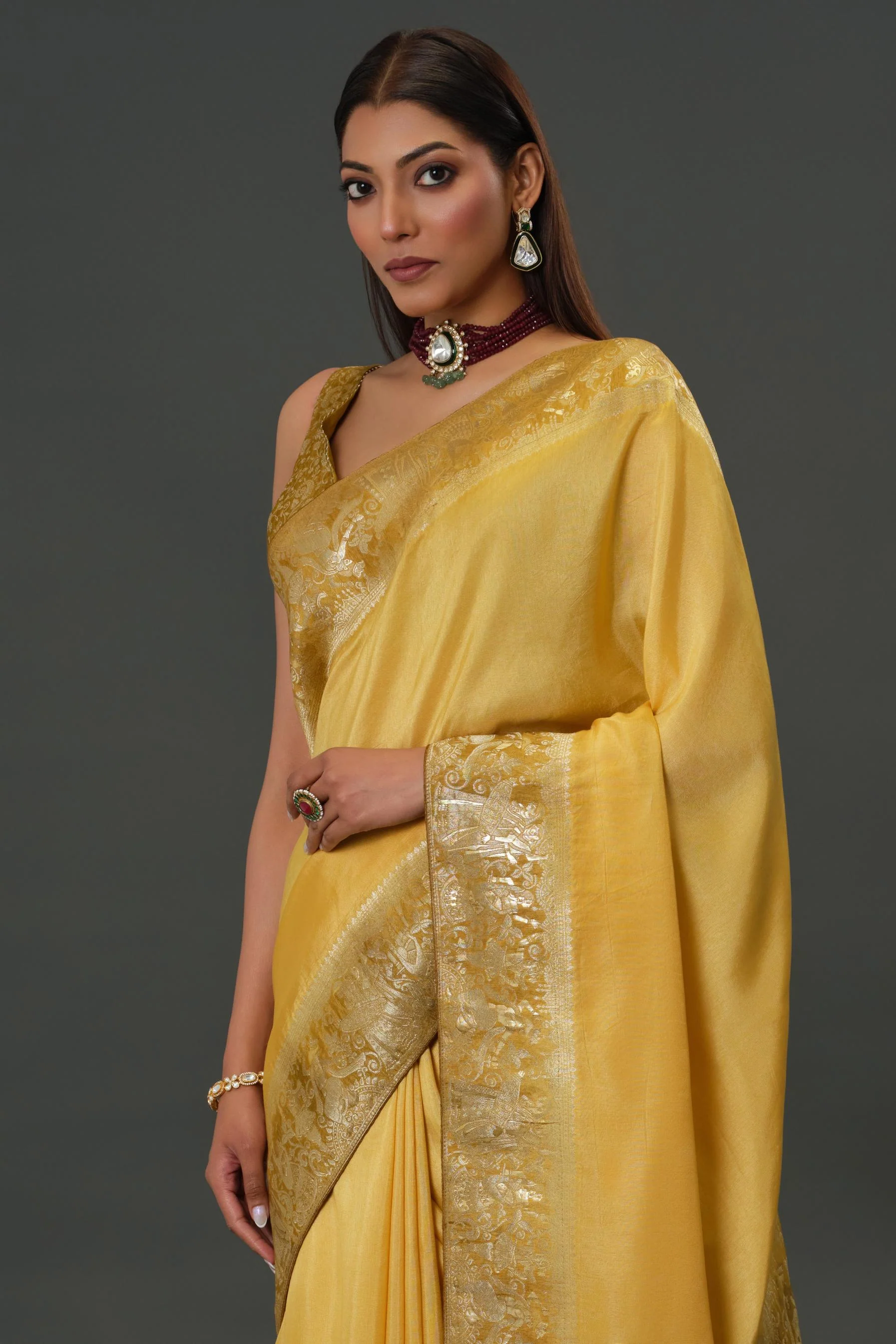 Yellow Zari Woven Dola Silk Saree - Image 6