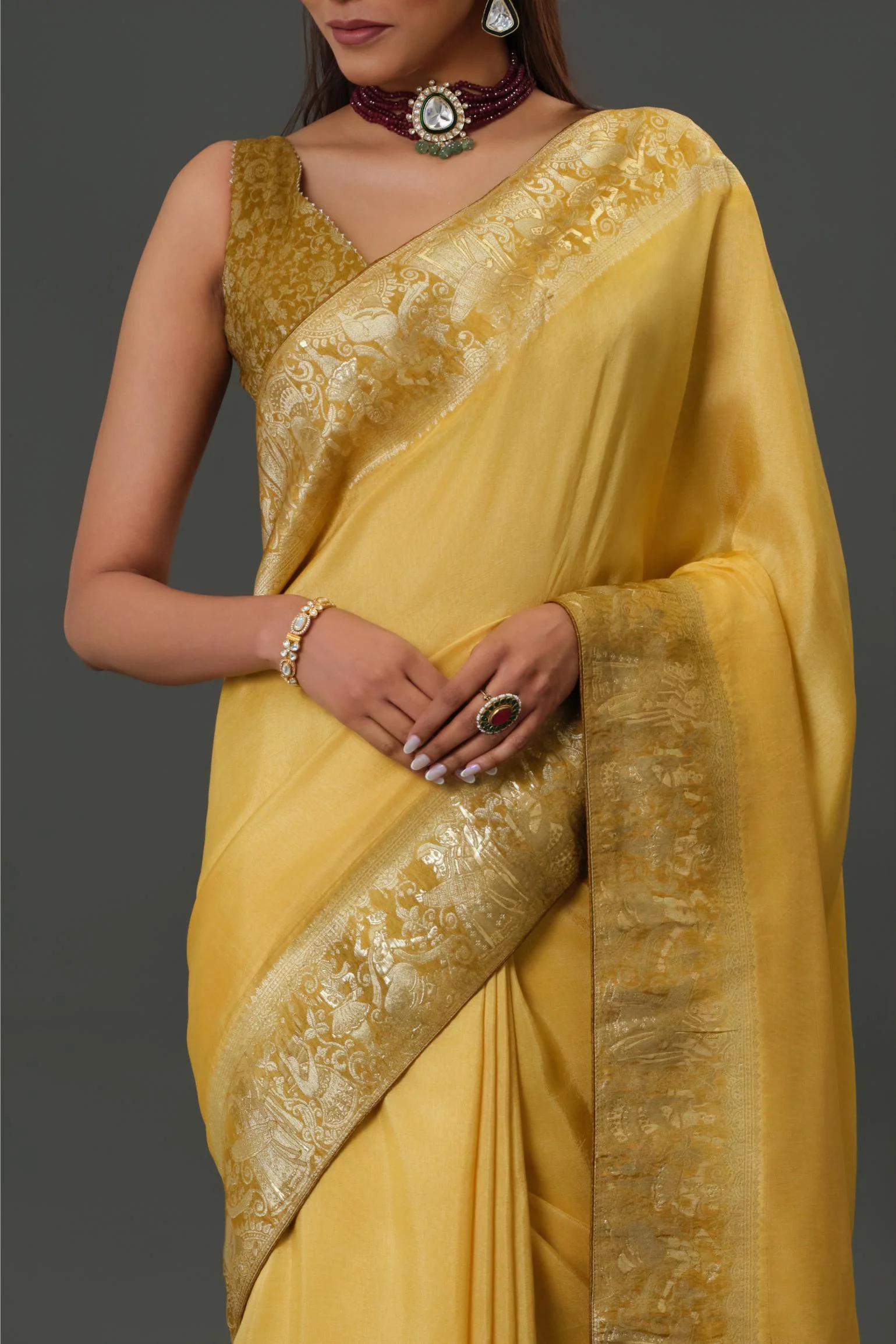 Yellow Zari Woven Dola Silk Saree - Image 7