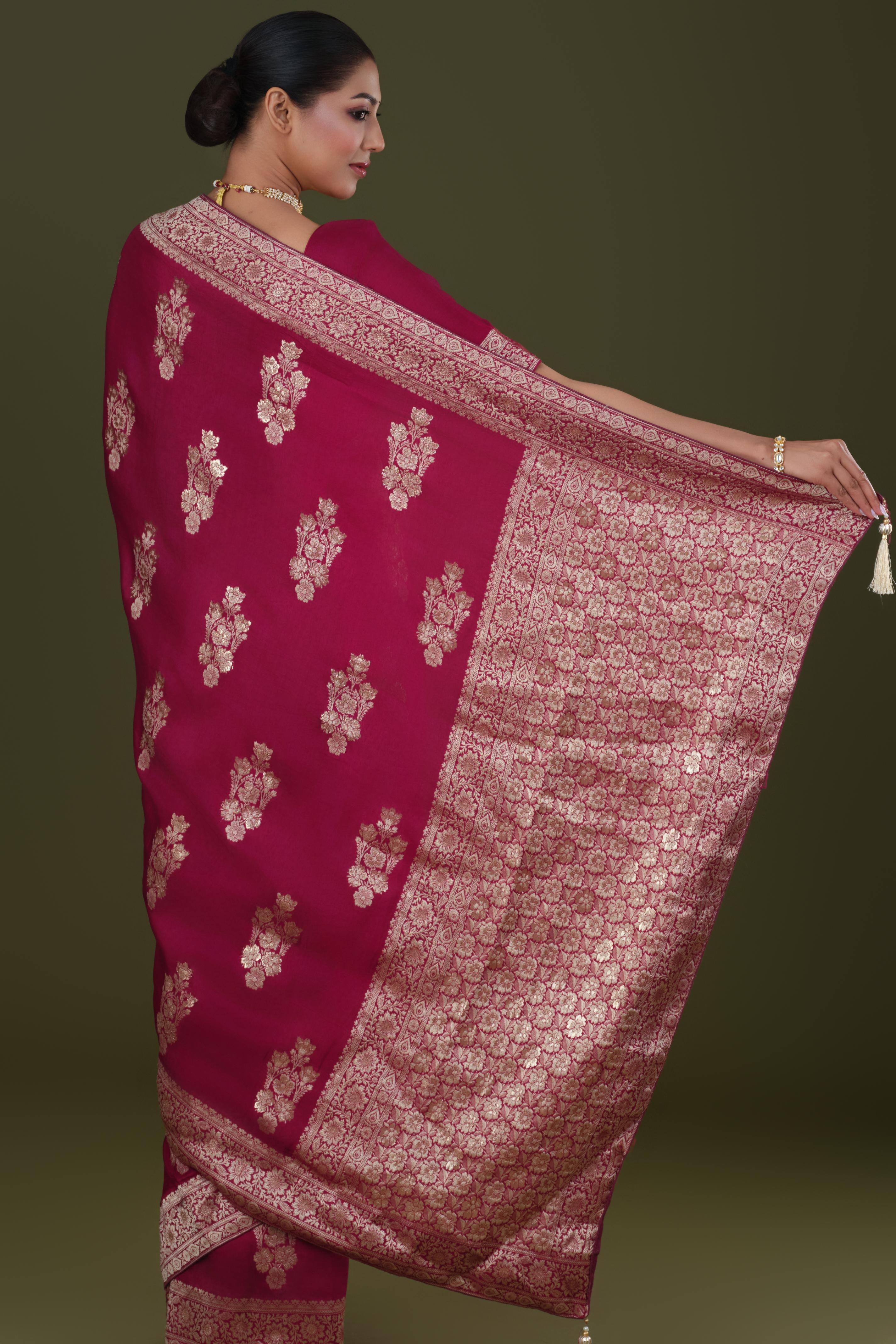 Wine Zari Woven Dola Silk Saree - Image 3