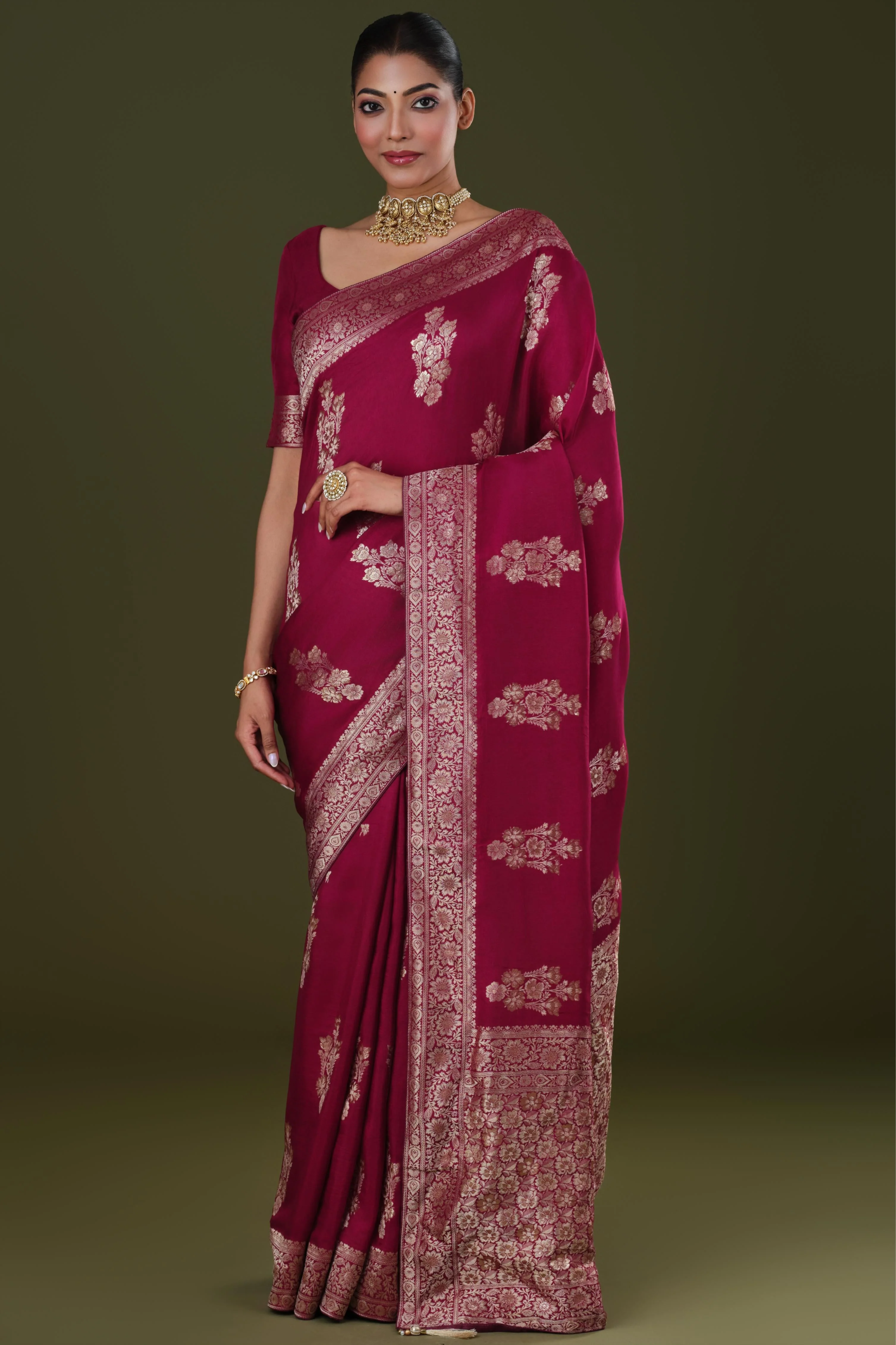 Wine Zari Woven Dola Silk Saree - Image 6